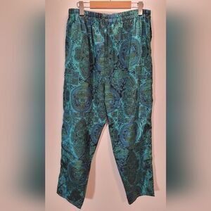 Arpa Silk Chiang Rai Thai Silk Turquoise Floral Satiny Harem Pants - L